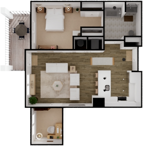 Floor plan for 1 bed, 1 bath, 924 sqft